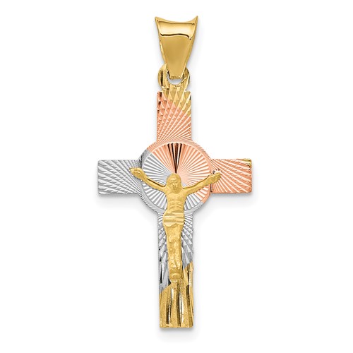 14K Pendant with Rose and White Rhodium Iona Crucifix Cross