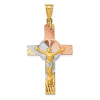 14K with Rose and White Rhodium Iona Crucifix Cross Pendant view 1