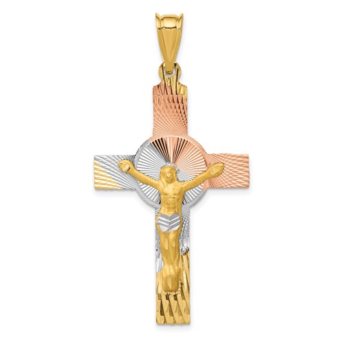 14K Pendant with Rose and White Rhodium Iona Crucifix Cross
