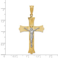 14K Two-Tone Polished Satin Diamond-cut Crucifix Cross Pendant view 3