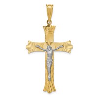 14K Two-Tone Polished Satin Diamond-cut Crucifix Cross Pendant view 1