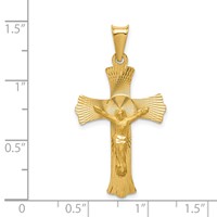 14K Yellow Gold Polished Satin and Diamond-cut Crucifix Pendant view 4