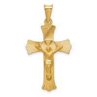 14K Yellow Gold Polished Satin and Diamond-cut Crucifix Pendant view 1