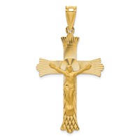14K Yellow Gold Polished Satin and Diamond-cut Crucifix Pendant view 1