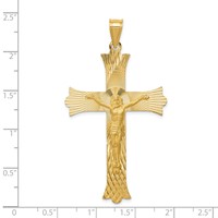 14K Yellow Gold Polished Satin and Diamond-cut Crucifix Cross Pendant view 4