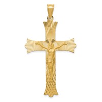 14K Yellow Gold Polished Satin and Diamond-cut Crucifix Cross Pendant view 1