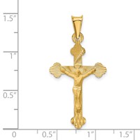 14K Yellow Gold Polished Satin and Diamond-cut Crucifix Pendant view 4
