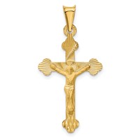 14K Yellow Gold Polished Satin and Diamond-cut Crucifix Pendant view 1