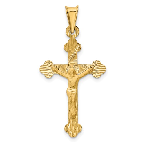 14K Yellow Gold Polished Satin and Diamond-cut Crucifix Pendant