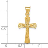 14K Yellow Gold Polished Satin and Diamond-cut Crucifix Pendant view 3