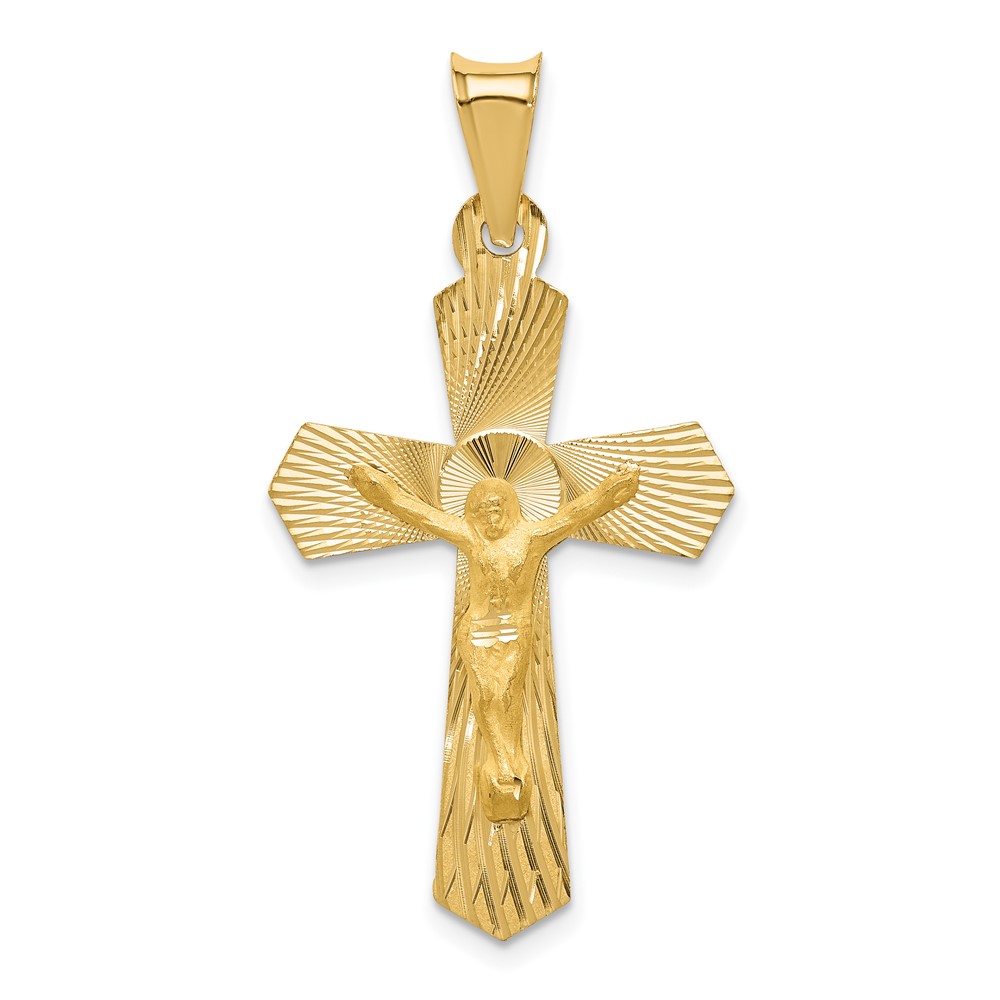 14K Yellow Gold Polished Satin and Diamond-cut Crucifix Pendant