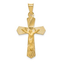 14K Yellow Gold Polished Satin and Diamond-cut Crucifix Pendant view 1