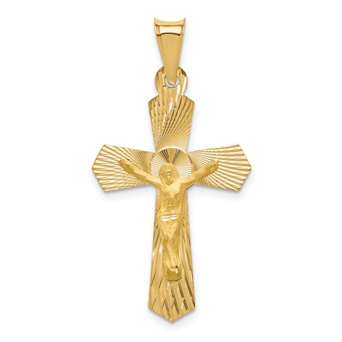 14K Yellow Gold Polished Satin and Diamond-cut Crucifix Pendant