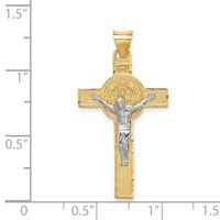 14K Two-Tone Crucifix Reverses to St. Benedict Medal Pendant view 4
