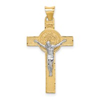 14K Two-Tone Crucifix Reverses to St. Benedict Medal Pendant view 1