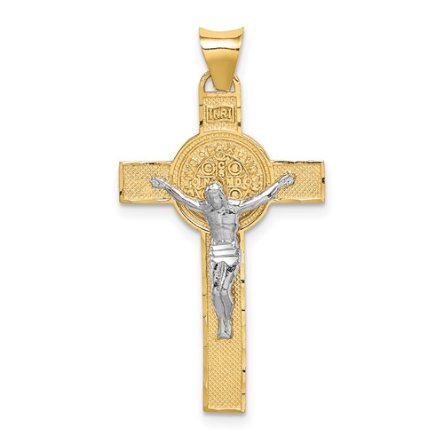 14k Two-Tone Crucifix Reverses to St. Benedict Medal Pendant