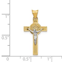 14K Two-Tone Crucifix Reverses to St. Benedict Medal Pendant view 2