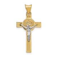 14K Two-Tone Crucifix Reverses to St. Benedict Medal Pendant view 1