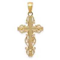 14K Yellow Gold Polished Crucifix Pendant with Lace Trim view 4