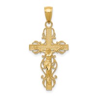 14K Yellow Gold Polished Crucifix Pendant with Lace Trim view 1