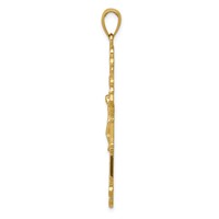 14K Yellow Gold Polished Textured Inri Crucifix Fleur De Lis Pendant view 2