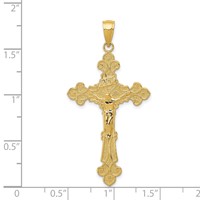 14K Yellow Gold Polished Textured Inri Crucifix Fleur De Lis Pendant view 3