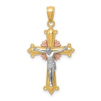 14K Tri-color Polished Crucifix Pendant view 1