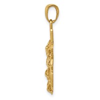 14K Yellow Gold Polished Textured Mariners Crucifix Pendant with Rope and Wheel view 2