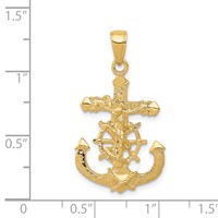 14K Yellow Gold Polished Textured Mariners Crucifix Pendant with Rope and Wheel view 3