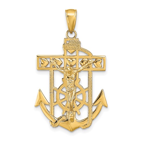 14K Yellow Gold Polished Textured Mariners Crucifix Pendant