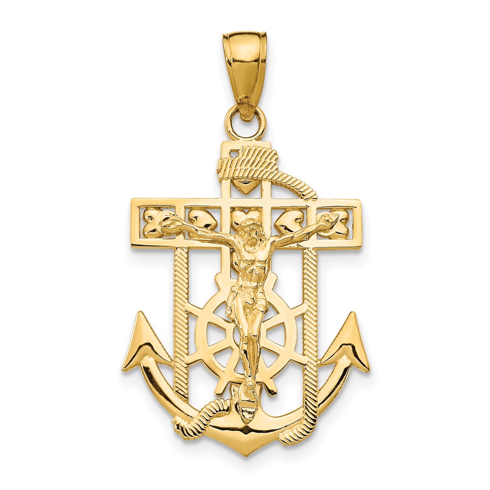 14K Yellow Gold Polished Textured Mariners Crucifix Pendant