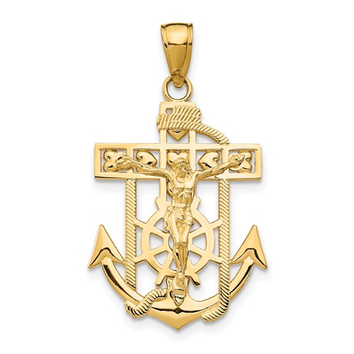14K Yellow Gold Polished Textured Mariners Crucifix Pendant