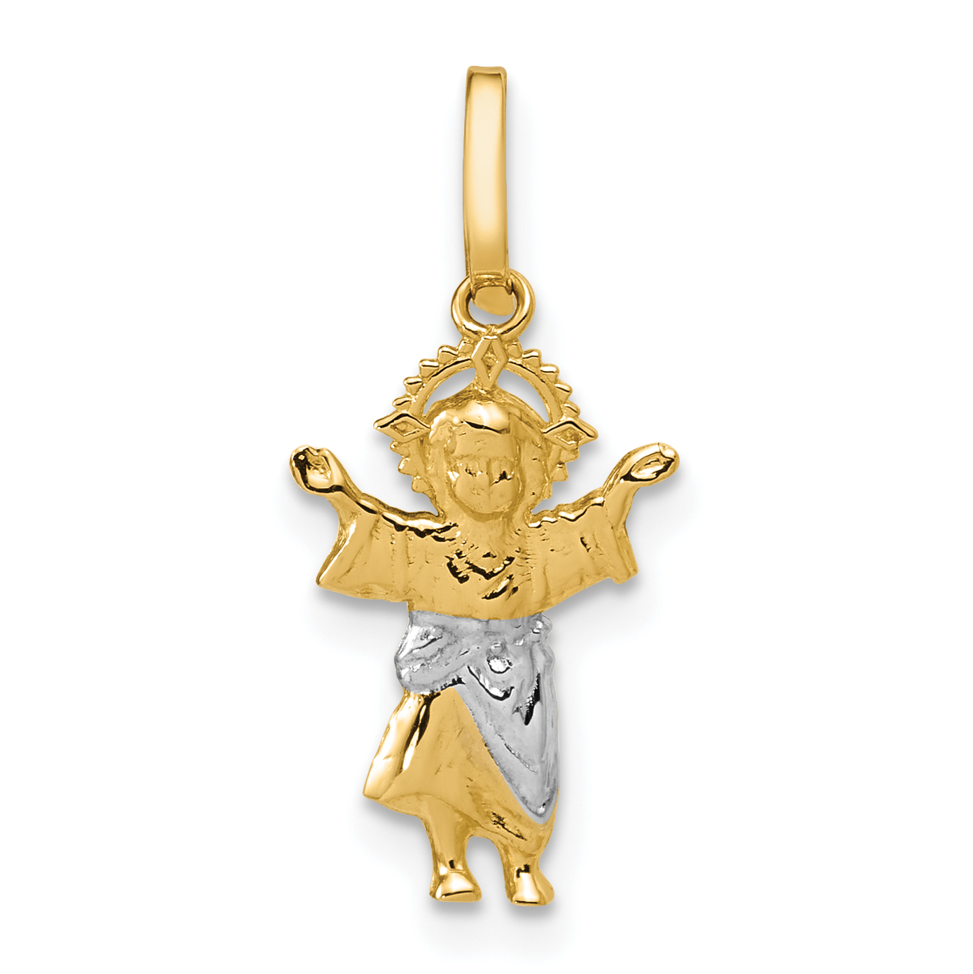 14k with Rhodium Diamond-cut Polished Infant Jesus Pendant K5583