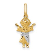 14K Pendant with Rhodium Diamond-cut Polished Infant Jesus view 1