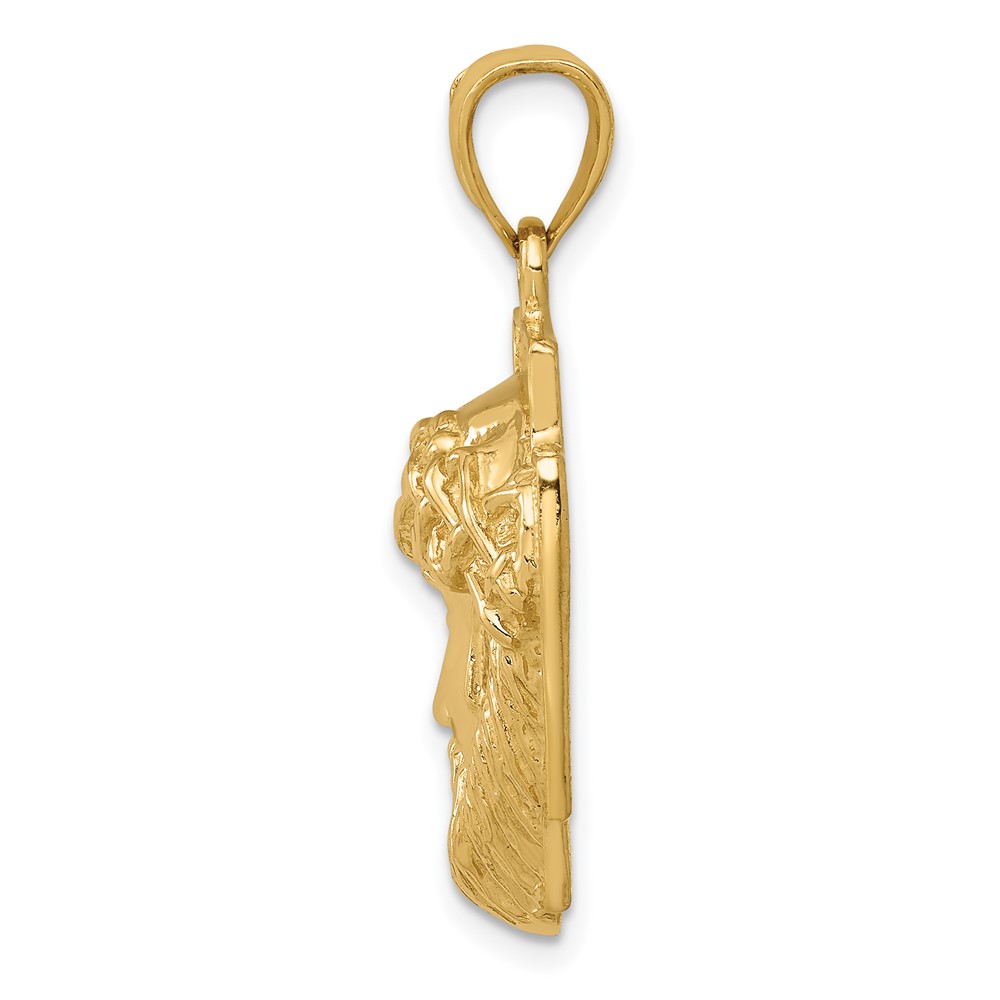 14K Gold Polished Large Jesus Head With Crown Pendant (K5584)