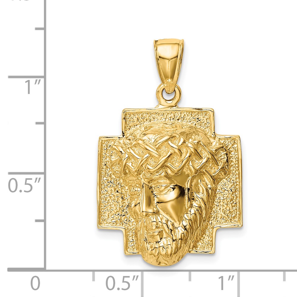 14K Gold Polished Large Jesus Head With Crown Pendant (K5584)