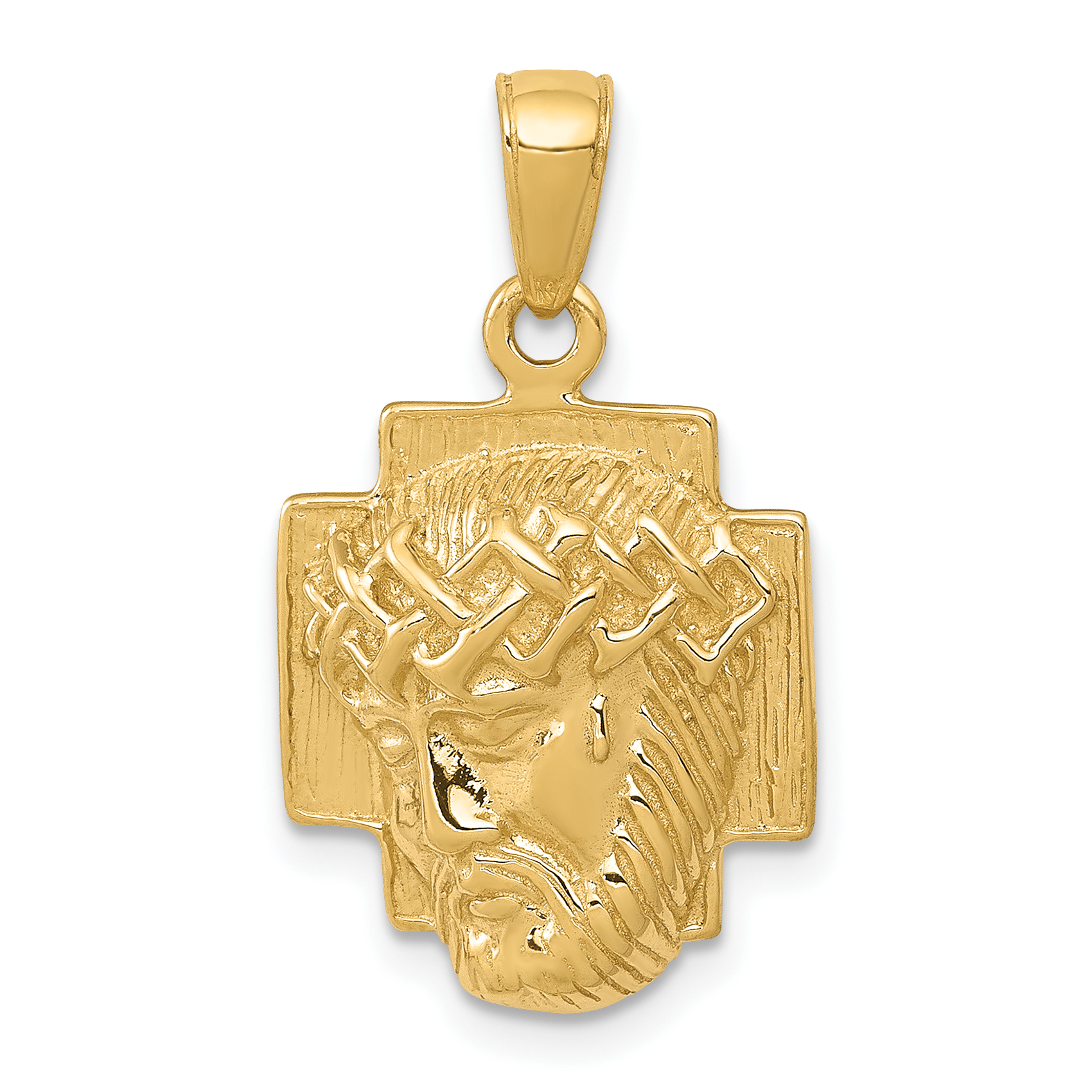 14K Gold Polished Small Jesus Head With Crown Pendant (K5585)