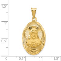 14K Polished Diamond-cut Solid Sagrado Corazon De Jesus Oval Pendant view 4