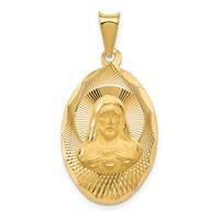 14K Polished Diamond-cut Solid Sagrado Corazon De Jesus Oval Pendant view 1