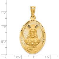 14K Polished Diamond-cut Solid Large Sagrado Corazon De Jesus Oval Pendant view 4
