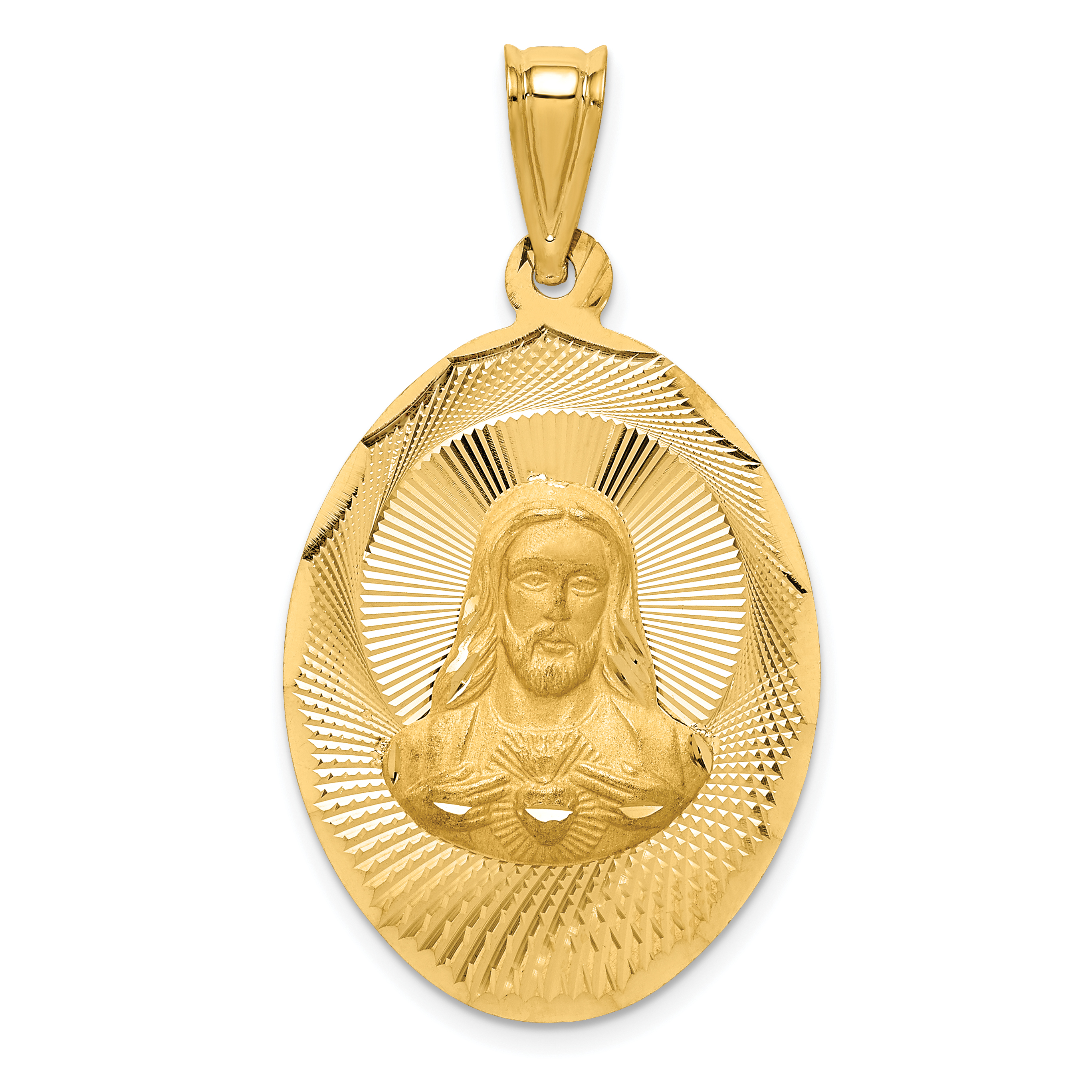 14K Polished D/C Sagrado Corazon Oval Pendant (K5591)