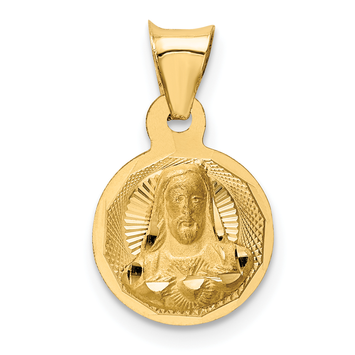 14K Polished D/C Sagrado Corazon Circle Pendant (K5593)