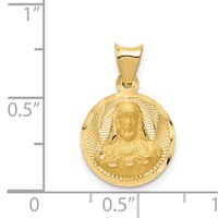 14K Yellow Gold Polished Diamond-cut Solid Sagrado Corazon De Jesus Round Pendant view 3