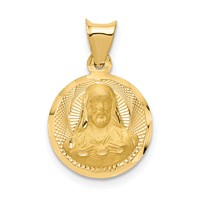 14K Yellow Gold Polished Diamond-cut Solid Sagrado Corazon De Jesus Round Pendant view 1
