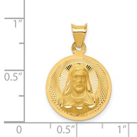 14K Yellow Gold Polished Diamond-cut Solid Sagrado Corazon De Jesus Round Pendant view 3
