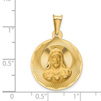 14K Yellow Gold Polished Diamond-cut Solid Sagrado Corazon De Jesus Round Pendant view 4