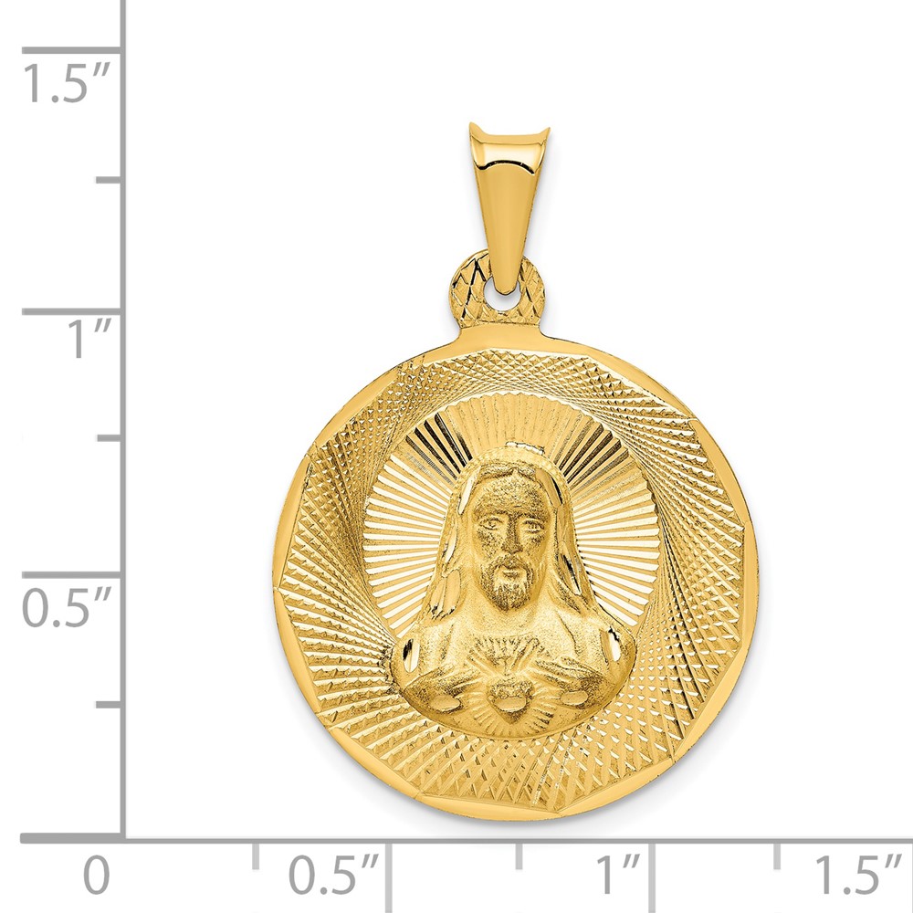 14K Polished D/C Sagrado Corazon Circle Pendant (K5597)