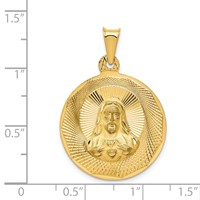 14K Polished Diamond-cut Large Solid Sagrado Corazon De Jesus Round Pendant view 3