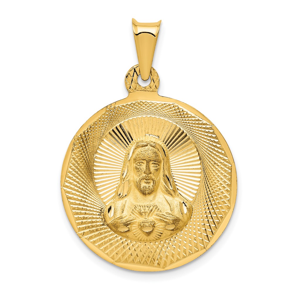 14K Polished D/C Sagrado Corazon Circle Pendant (K5597)