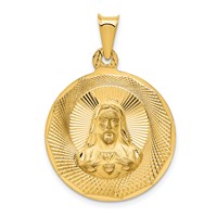14K Polished Diamond-cut Large Solid Sagrado Corazon De Jesus Round Pendant view 1